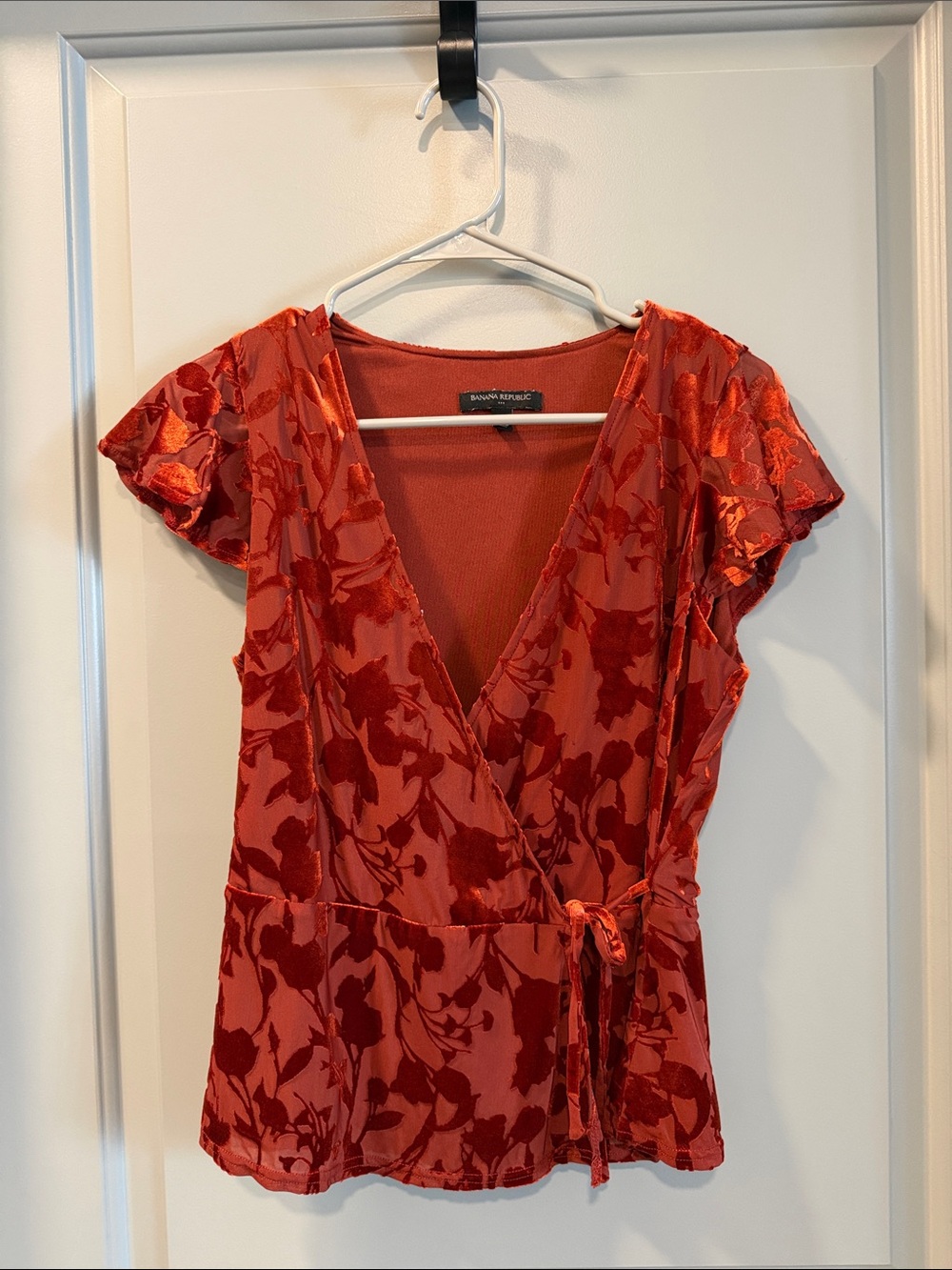 Banana Republic Red Floral Wrap-Style Top